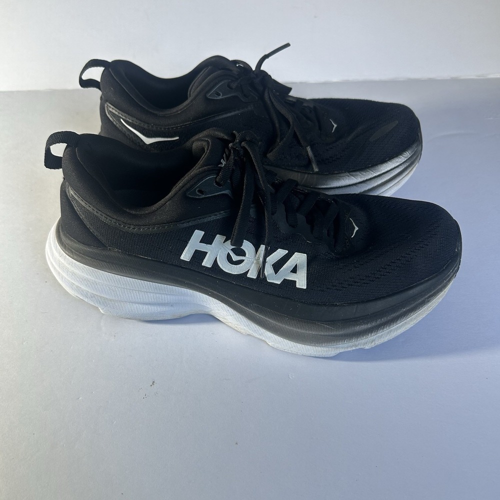 HOKA One One Bondi 8 Running Walking Gym Shoes  Black White Women's US Size 7B